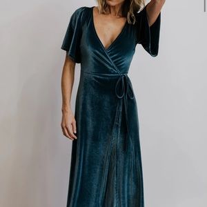 Baltic Born Meghan Deep Blue Velvet Wrap Maxi Bridesmaid dress size Small